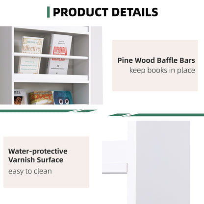 Bookcase, 4 Tier Wall Mounted Bookshelf, 15cm Depth Storage Shelving Rack for Bedroom Nursery Office Home