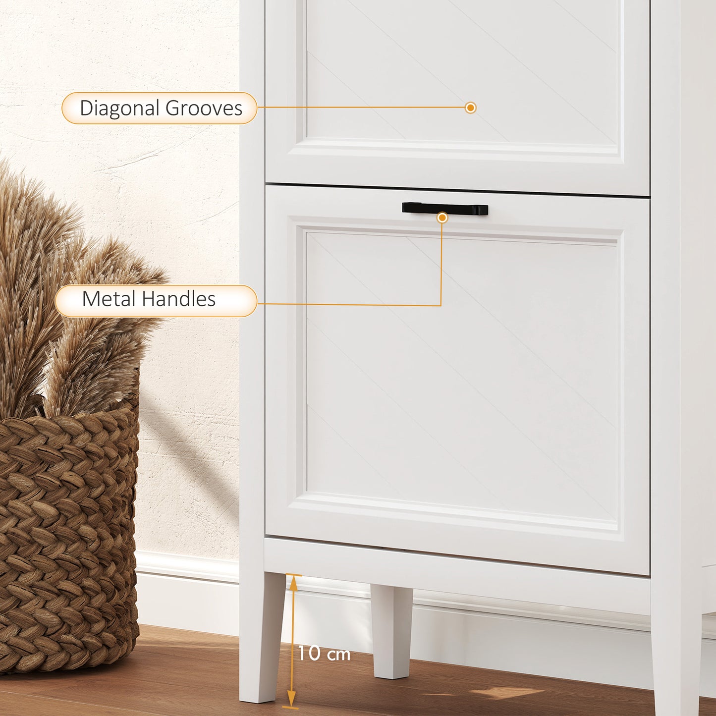 Shoe Cabinet with 2 Flip Drawers, Farmhouse Narrow Shoe Storage Cabinet with Adjustable Shelves, White