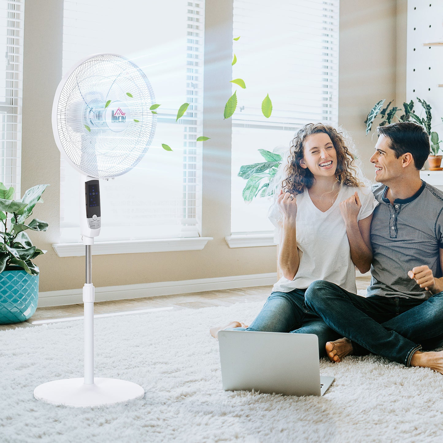 16'' Pedestal Stand Fan, 3 Speed 3 Mode, 85° Oscillation, LED Panel, 3M Remote Controller, Height Adjustable for Living Room