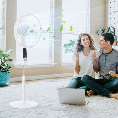 16'' Pedestal Stand Fan, 3 Speed 3 Mode, 85° Oscillation, LED Panel, 3M Remote Controller, Height Adjustable for Living Room