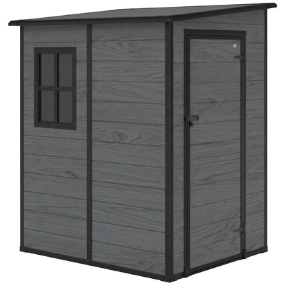4'x5' Garden Storage Shed, Lean to Shed, Lockable Garden Shed with Window, Vent and Plastic Roof, Wood-Effect