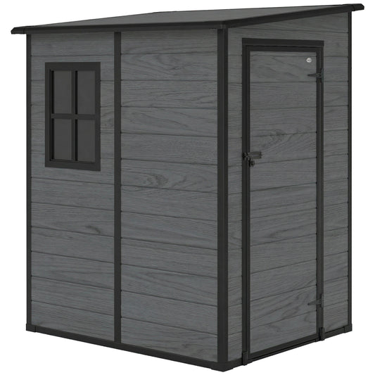 4'x5' Garden Storage Shed, Lean to Shed, Lockable Garden Shed with Window, Vent and Plastic Roof, Wood-Effect