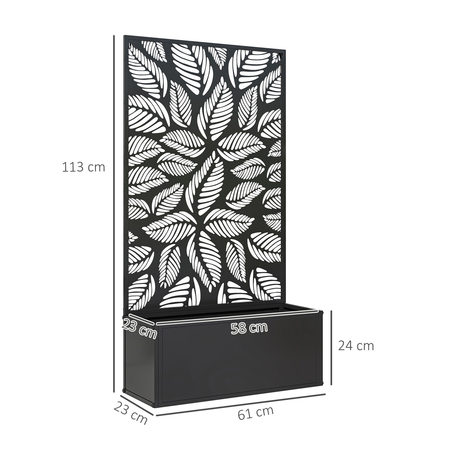 Outdoor Metal Planter, with Back Trellis - Black