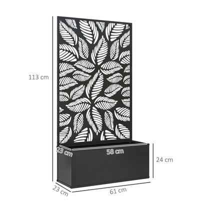 Outdoor Metal Planter, with Back Trellis - Black