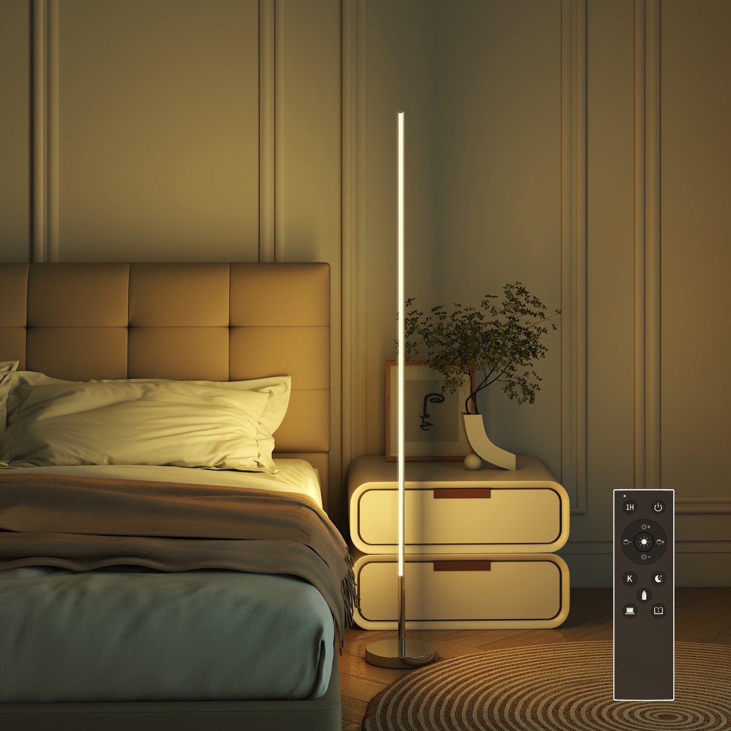 Floor Lamp for Living Room, Modern Standing Lamp with Shade & Foot Switch for Bedroom, Office, White