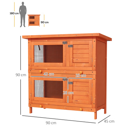 Rabbit Hutch Outdoor Guinea Pig Hutch Wooden Duck House Pet Cage with Opening Roof, 90 x 45 x 90cm