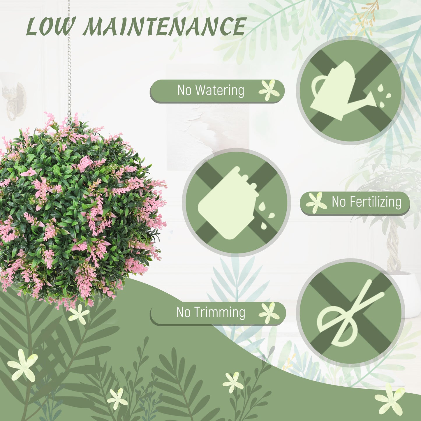 Set of 2 Artificial Plant Topiary Balls, UV-protected Fake Decorative Plants, Pink