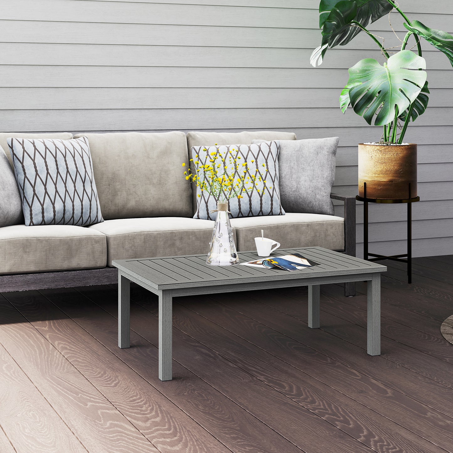 100cm x 60cm Aluminium Outdoor Coffee Table - Grey