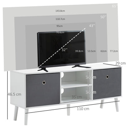 TV Cabinet Stand Unit for TVs up to 50'' with Foldable Drawers, Entertainment Centre for Living Room White
