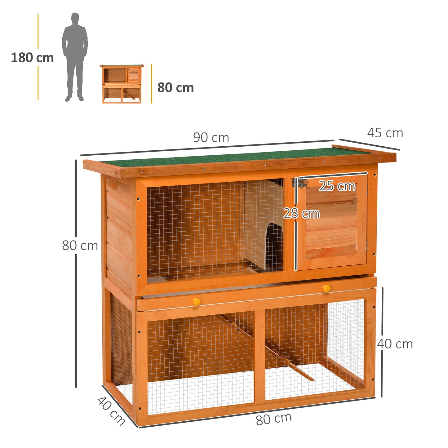 Two-Tier Rabbit Hutch, Wooden Outdoor Pet Cage, with Opening Top