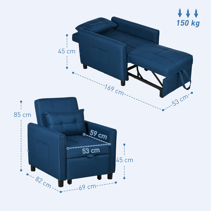Linen-Look Single Chair Bed with Thick Padding - Blue
