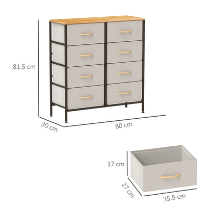 Fabric Chest of Drawers, Industrial Bedroom Dresser with 8 Fabric Drawers, Steel Frame and Wooden Top for Nursery