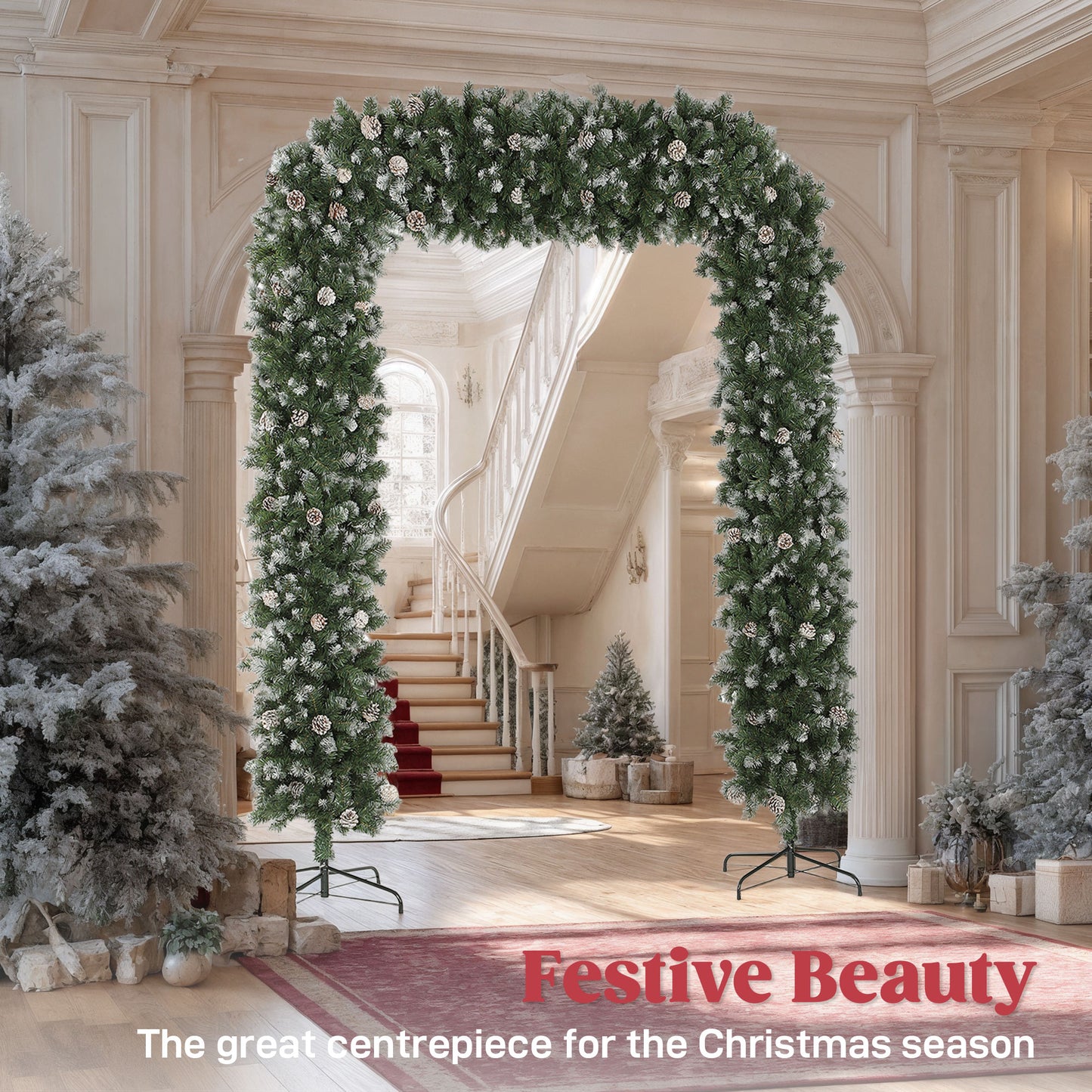 8.2 ft Snow Frosted Christmas Tree Arch, Christmas Arch Doorway Decor with 1800 Tips and 91 Pinecones