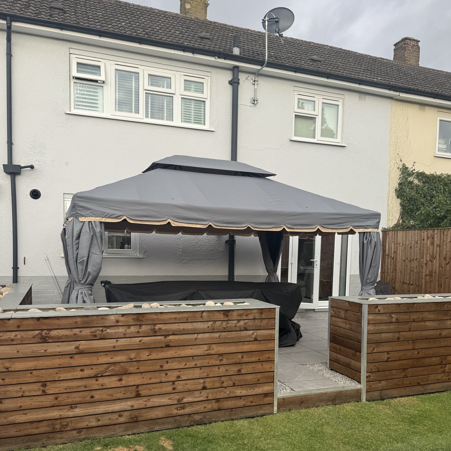 3 x 4m Aluminium Garden Gazebo, Marquee Canopy Shelter Pavilion Party Tent with Nets and Curtains for Garden and Deck, Grey