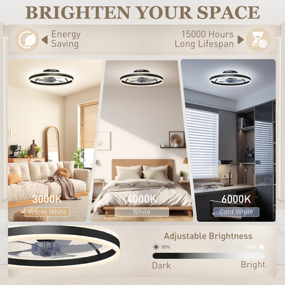 Ceiling Fan with Light and Remote, LED Mount Ceiling Fan with 3 Colour Temperatures, 6 Speed, 50 cm, Black