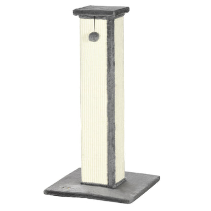 81cm Cat Scratcher, Vertical Full Scratcher w/ Natural Sisal Rope, Hanging Ball, Soft Plush - Grey