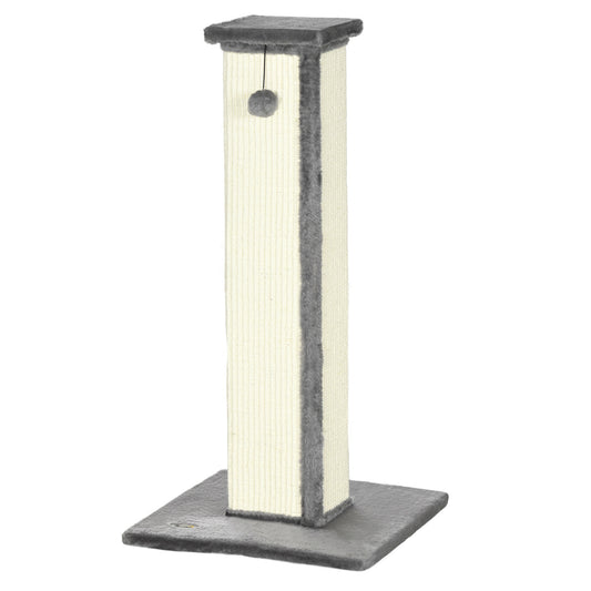 81cm Cat Scratcher, Vertical Full Scratcher w/ Natural Sisal Rope, Hanging Ball, Soft Plush - Grey
