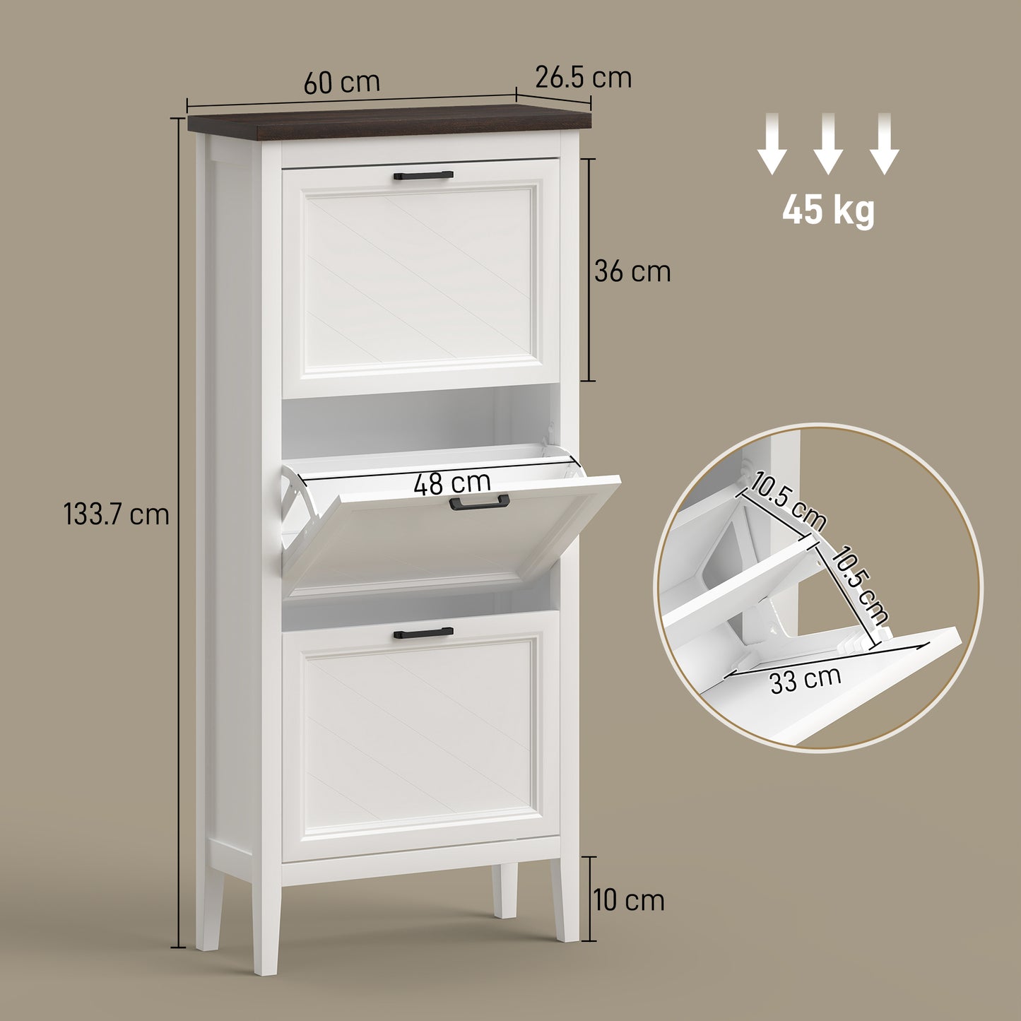 Shoe Cabinet with 3 Flip Drawers, Farmhouse Narrow Shoe Storage Cabinet with Adjustable Shelves, White