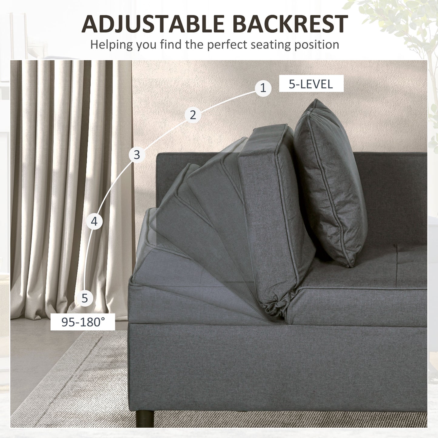 Convertible Single Sofa Bed, 3-in-1 Multi-Functional Sleeper Chair Bed with Magazine Pocket, Grey
