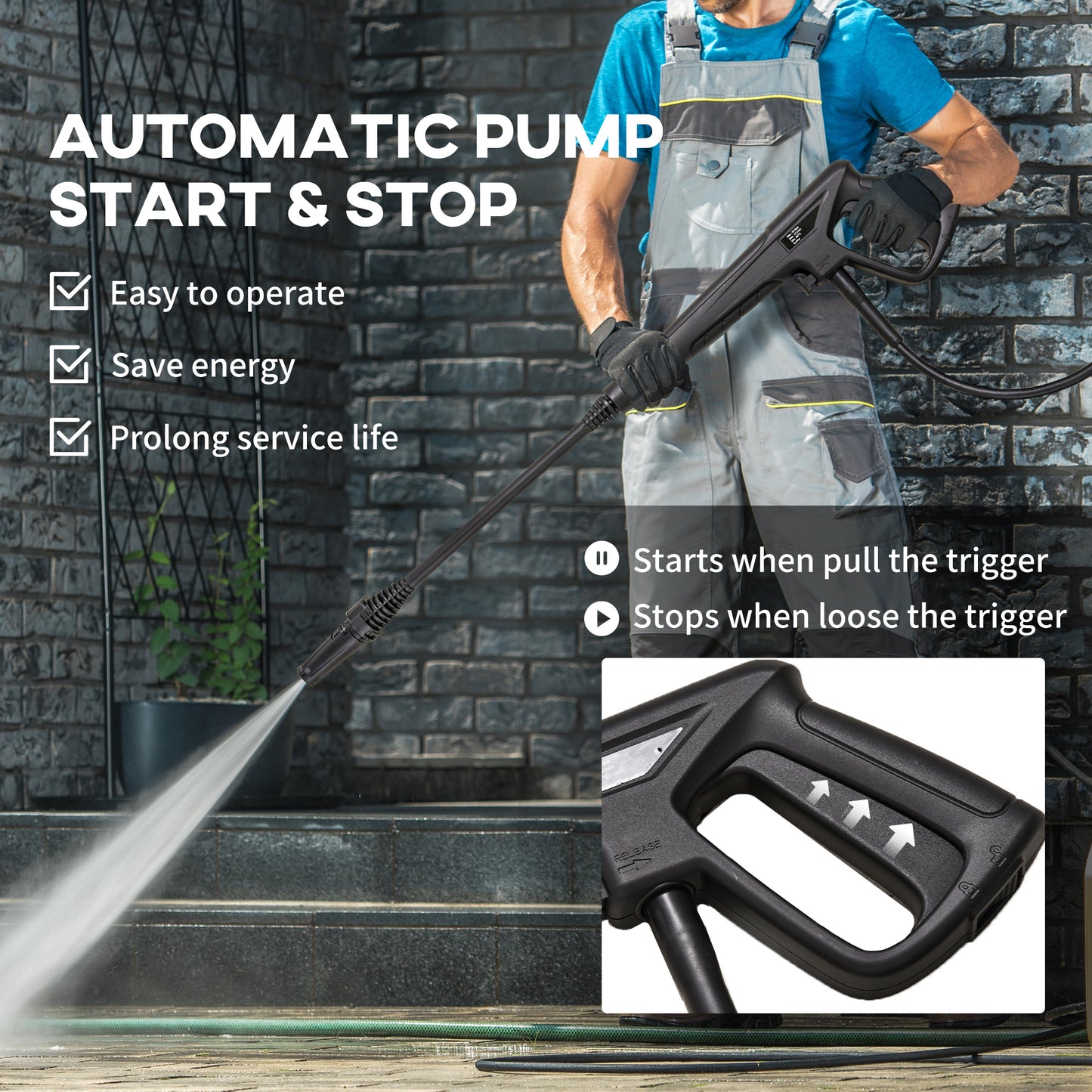 1800W High Pressure Washer, 150 Bar Pressure, 510 L/h Flow, High-Performance Portable Power Jet Wash Cleaner Green