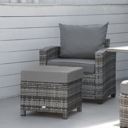 Rattan Footstool Wicker Ottoman with Padded Seat Cushion Outdoor Patio Furniture for Garden Poolside Living Room