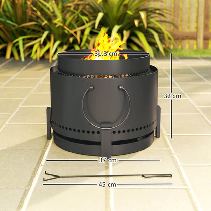 Smokeless Fire Pit with Ash Catcher, 37cm Portable Wood Burning Firepit with Poker for Garden Camping Bonfire Party, Metal