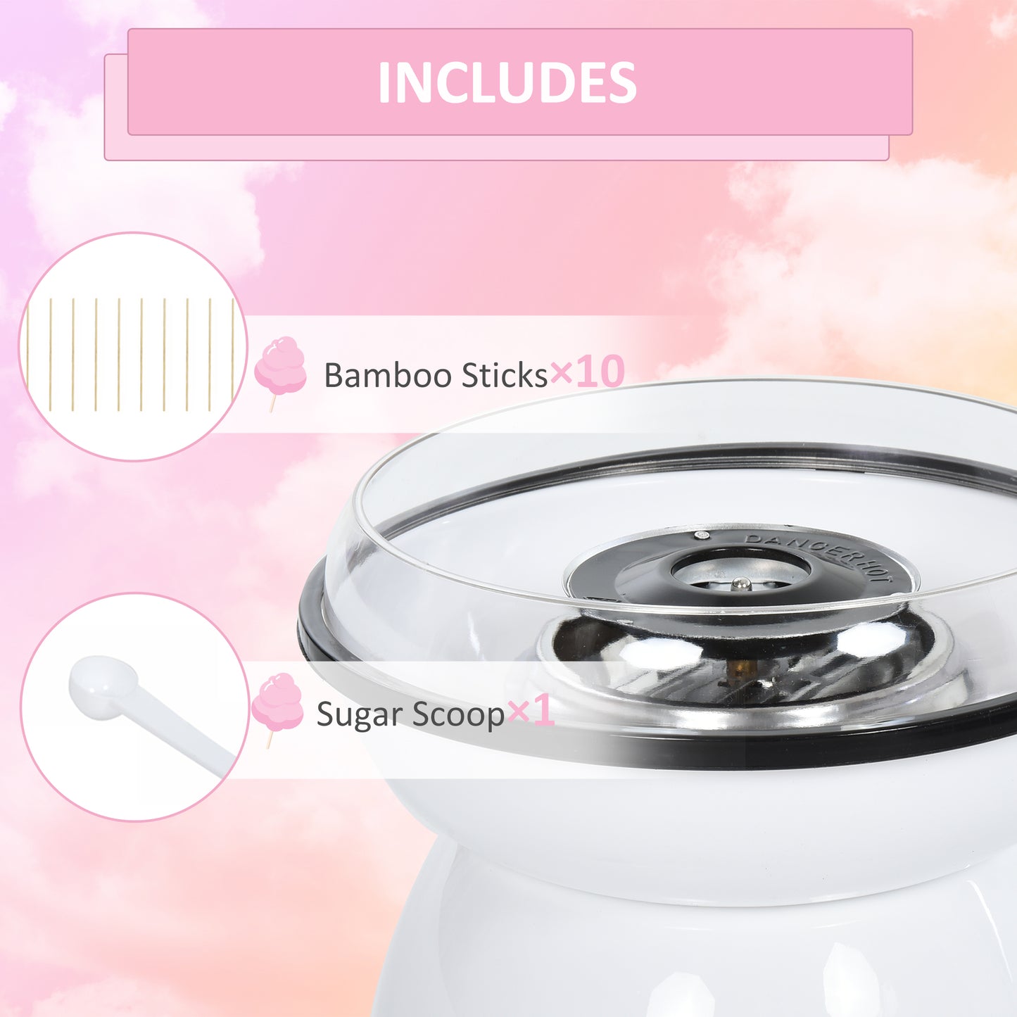 450W Candy Floss Machine, Professional Automatic Cotton Candy Sweet Machine with Candyfloss Sticks, Spoon, Splash Guard