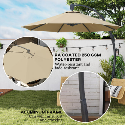 3(m) Garden Cantilever Parasol, Round Overhanging Umbrella with Crank Handle, Cross Base, Aluminium Frame and 360° Rotation