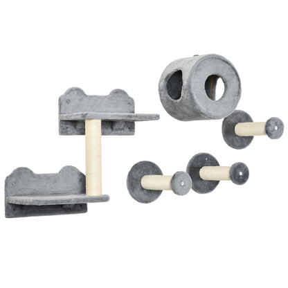 5PCs Cat Wall Furniture with Perch, Cat House, Scratching Post
