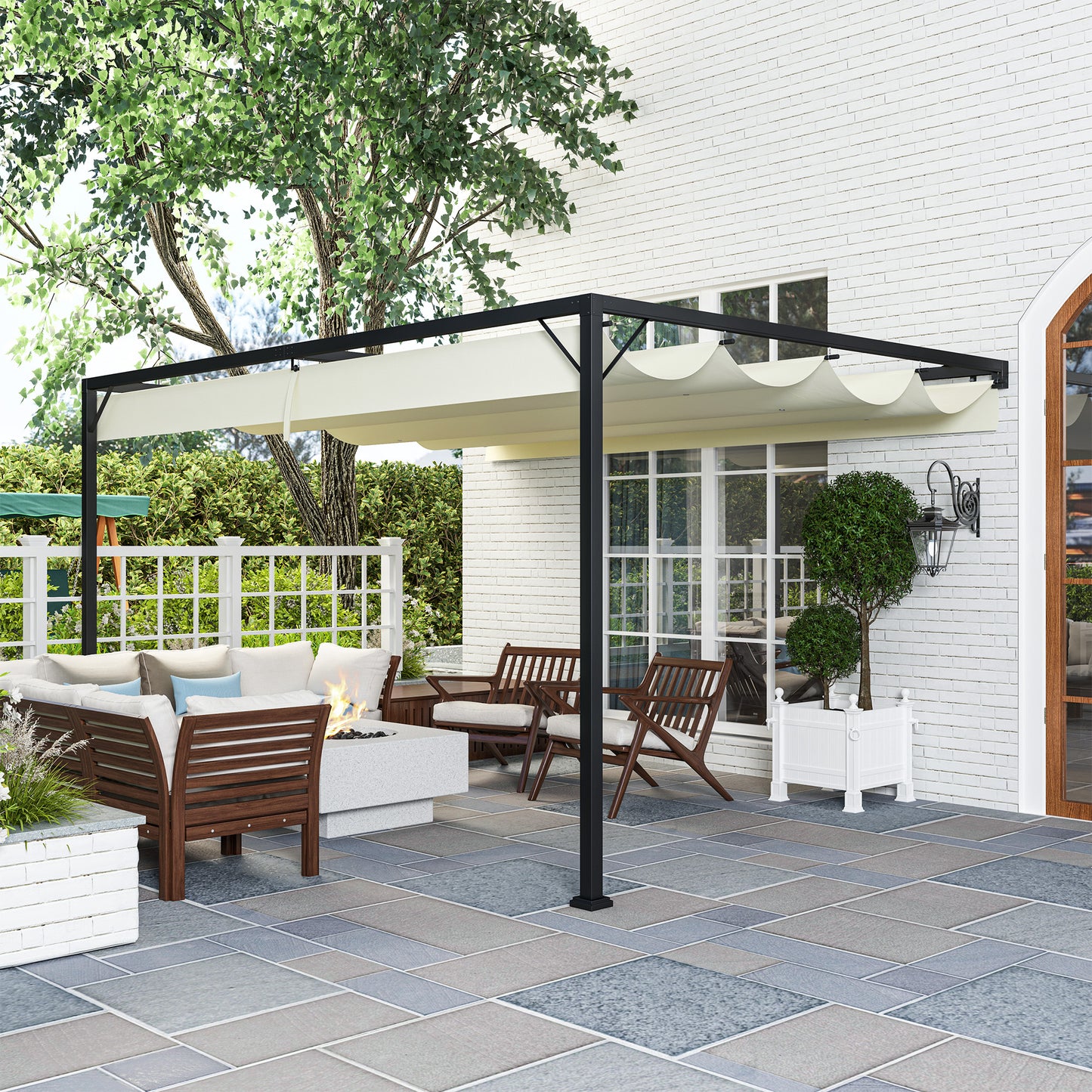 4 x 3 m Pergola, with Sliding Canopy - Cream