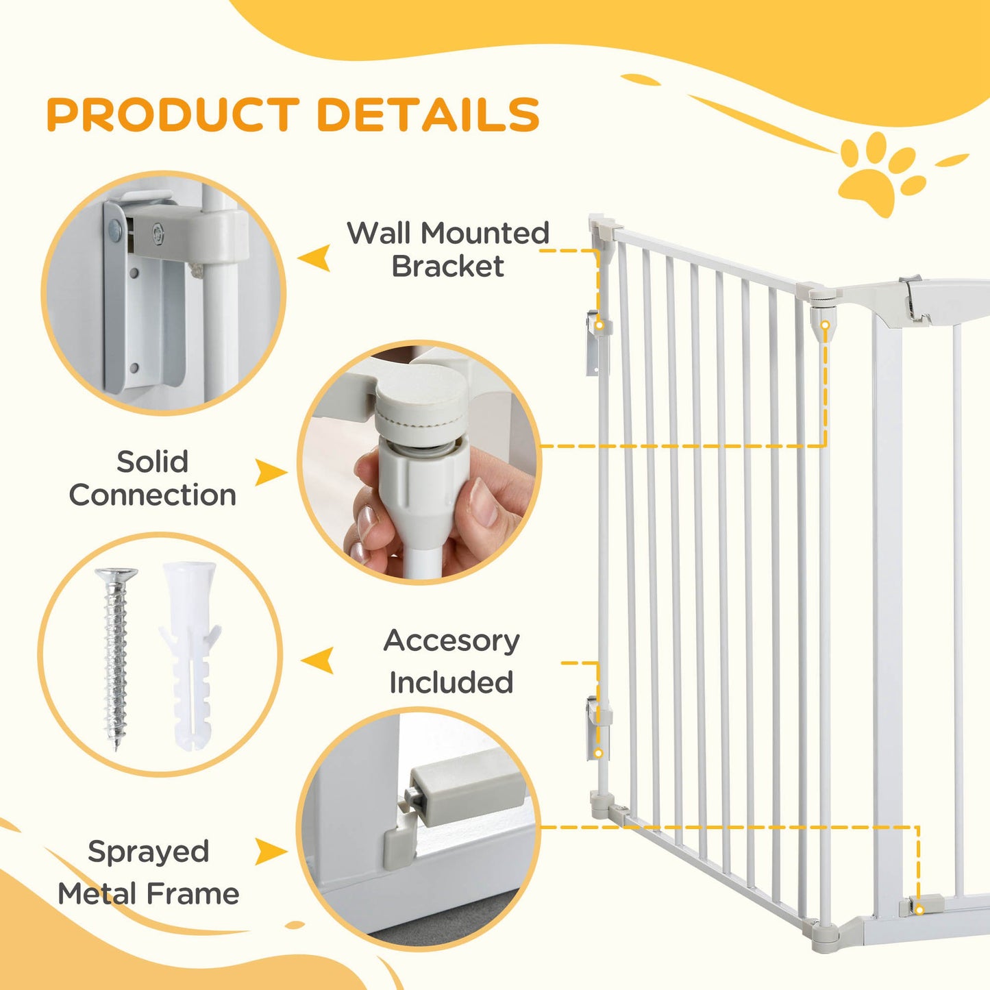 Pet Safety Gate, 3 Panels Playpen Fireplace, Foldable Metal Fence, Stair Barrier, Room Divider