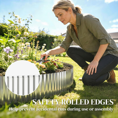 Metal Garden Edging Border, 8 in x 21.3 ft Corrugated Heavy Duty Galvanised Steel Lawn Edging, Silver Tone