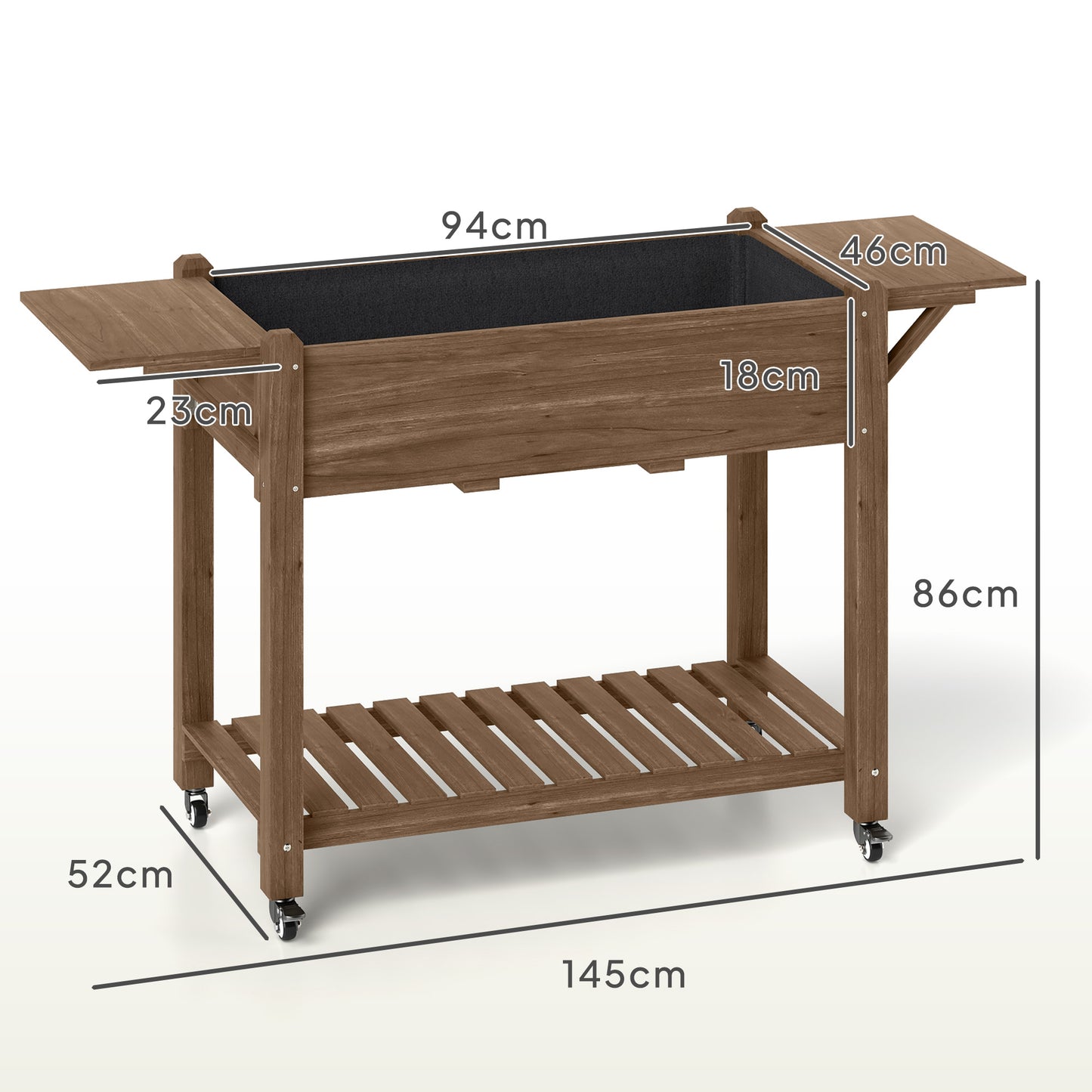 46 x 94cm Wooden Raised Planter, with Shelves - Carbonised