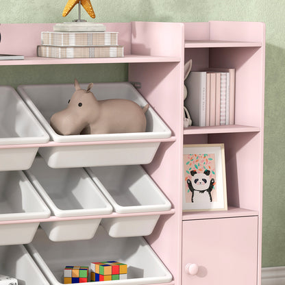 Kids Toy Organizers and Storage with 8 Removable Storage Bins and Bookshelf, Pink