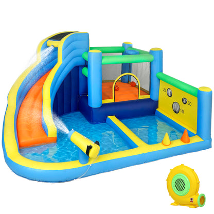 8 in 1 Bouncy Castle for Kids, Inflatable Bounce House with Slide, Pool (Ball Pit), Water Cannon for Indoor Outdoor