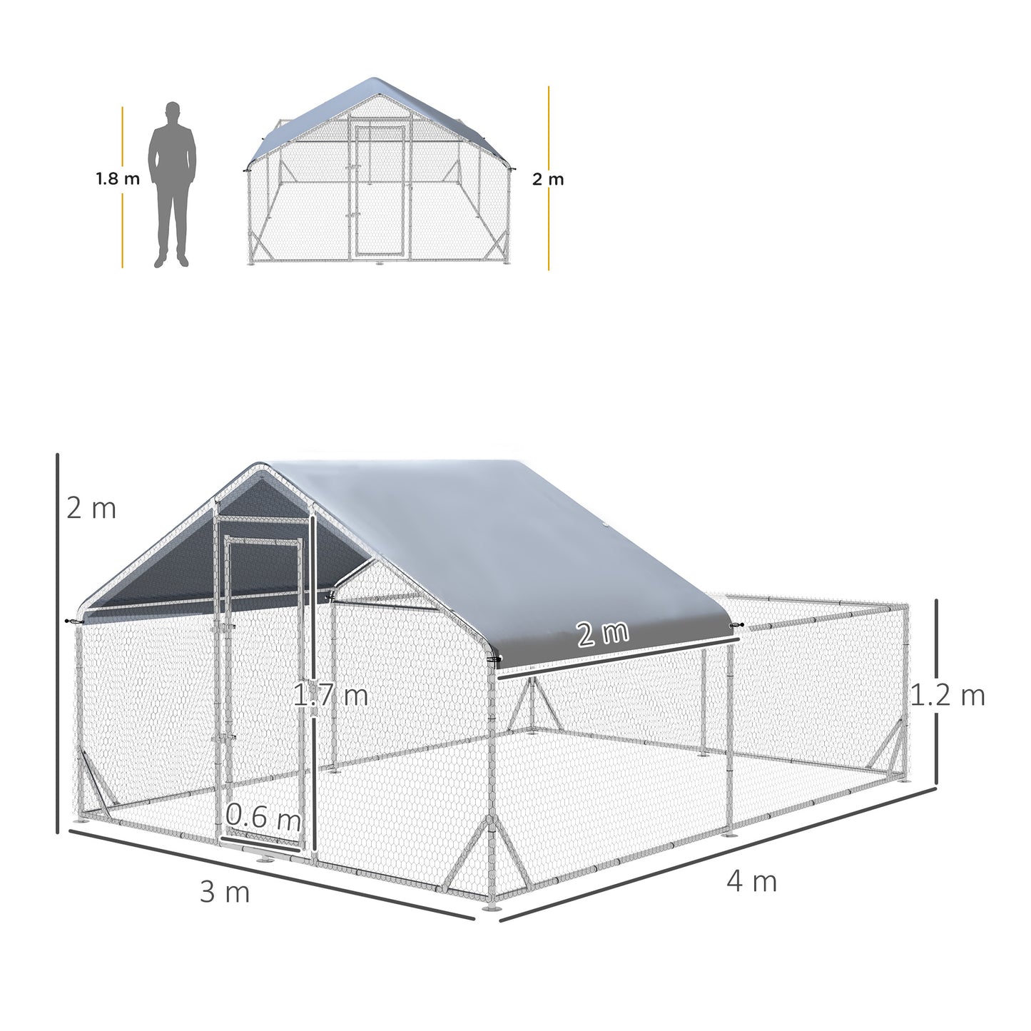 Walk-In Chicken Run, Hen House, with Roof, for Ducks, Chickens, Rabbits