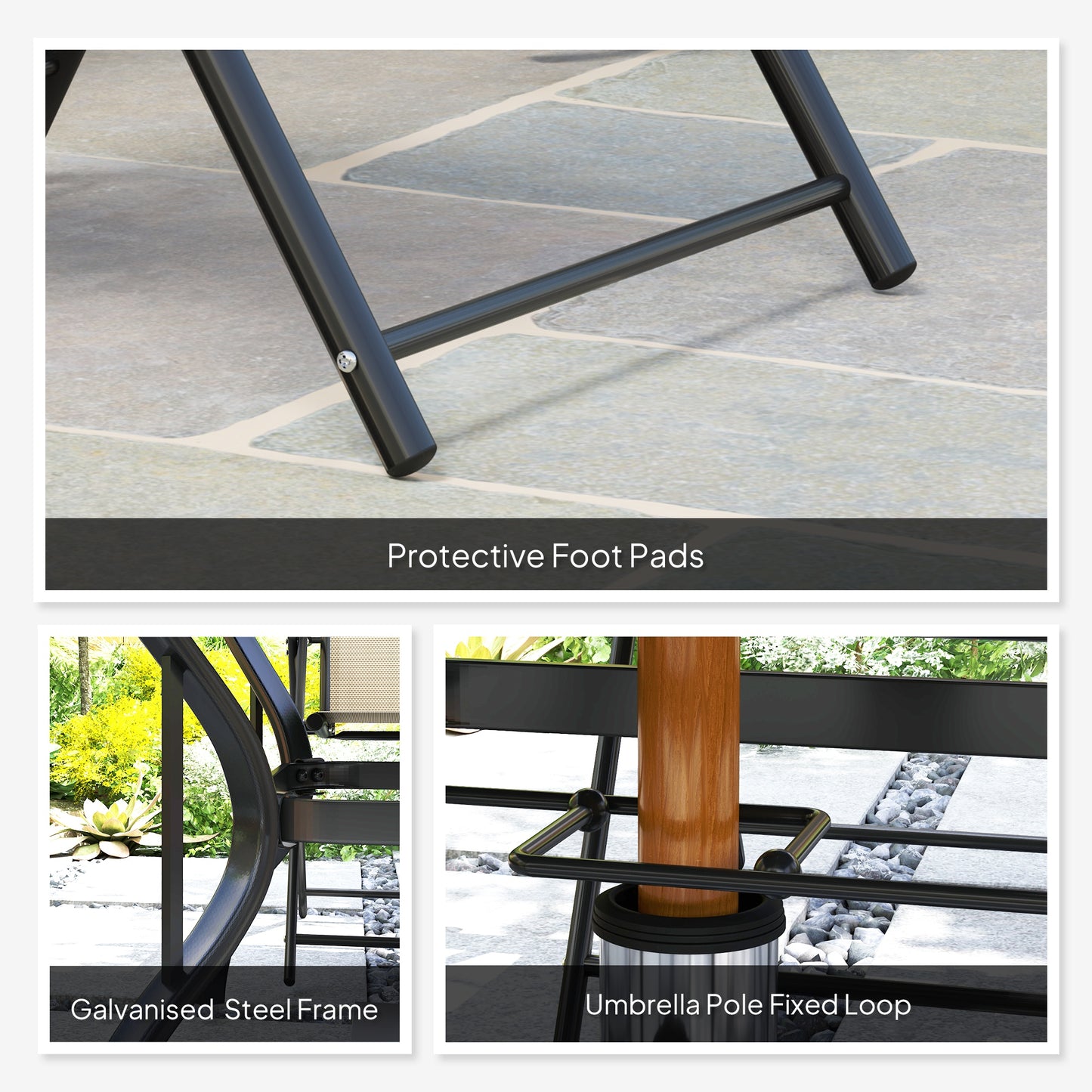 Five-Piece Steel Frame Patio Set - Khaki/Black