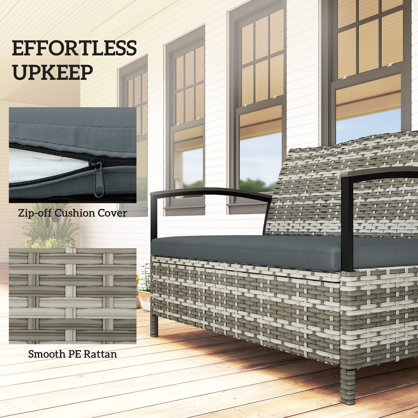 125L Garden Storage Bench, 2 Seater PE Rattan Outdoor Bench Storage Box with Padded Cushion, Dark Grey