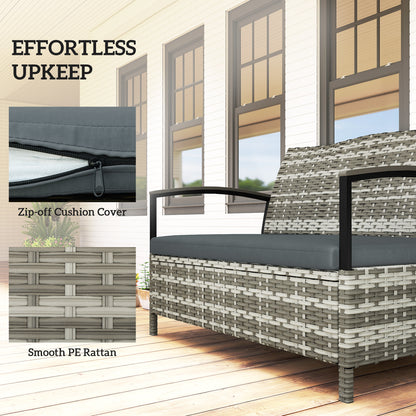 125L Garden Storage Bench, 2 Seater PE Rattan Outdoor Bench Storage Box with Padded Cushion, Dark Grey