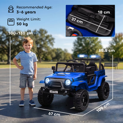 12V Battery Powered Kids Ride-On Car, Electric Truck w/ Spring Suspension, Remote, Music, Horn, Lights, Blue