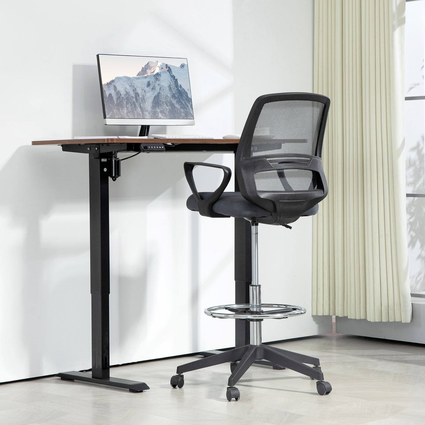102.5-126cm Draughtsman Office Chair, with Footrest - Grey