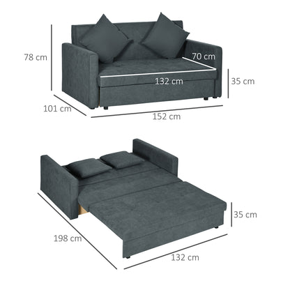 2 Seater Sofa Bed with Hidden Storage, Pull Out Convertible Bed Settee