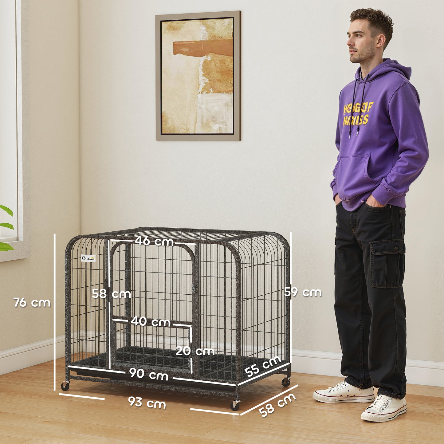 Heavy Duty Dog Crate,93 x 58 x 76 cm, Large Dog Cage for Small to Medium Breeds