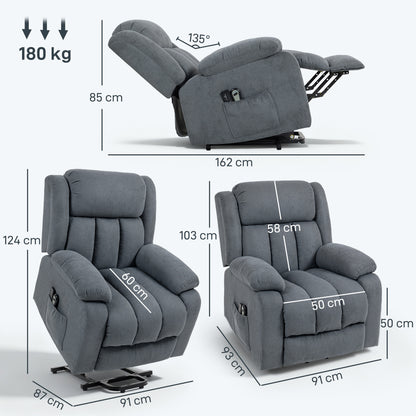 Power Lift Recliner Chair with Vibration Massage, Lift Chair for Elderly with Footrest, Remote, Side Pocket, Grey