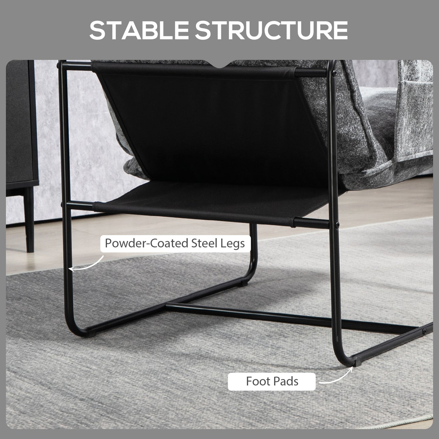 Minimal Padded Accent Chair, with Pockets - Grey