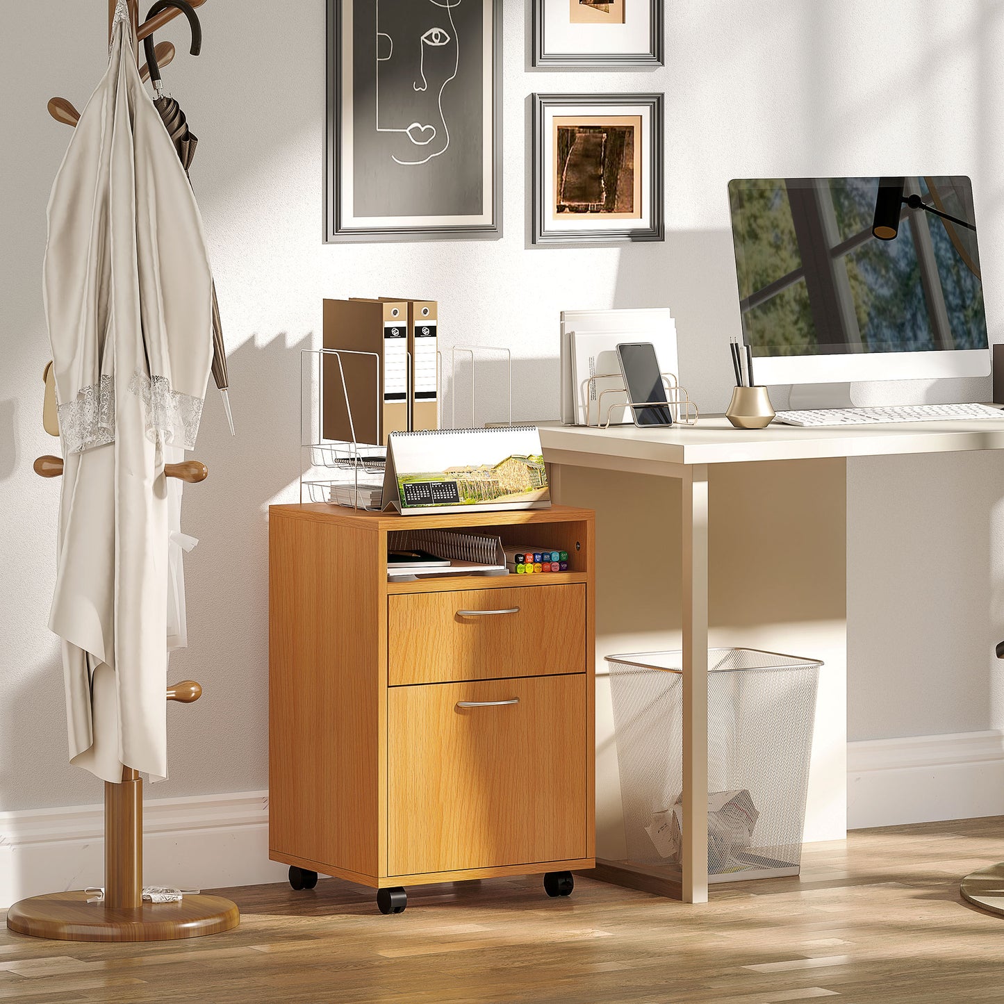 Filing Cabinet, Mobile File Cabinet with 2 Lockable Drawers, Office Home Organiser on Wheels for A4