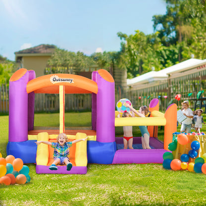Kids Bouncy Castle House Inflatable Trampoline Slide Water Pool 3 in 1 with Blower Indoor Outdoor for Kids Age 3-8 Multi-Colo