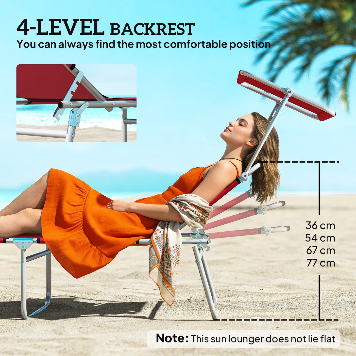 Outdoor Foldable Sun Lounger Set of 2, 4 Level Adjustable Backrest Reclining Sun Lounger Chair with Angle