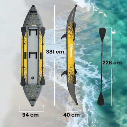 12.5' Inflatable Kayak Set, 2-person Sit on Canoe with Aluminium Oars, Grey and Yellow