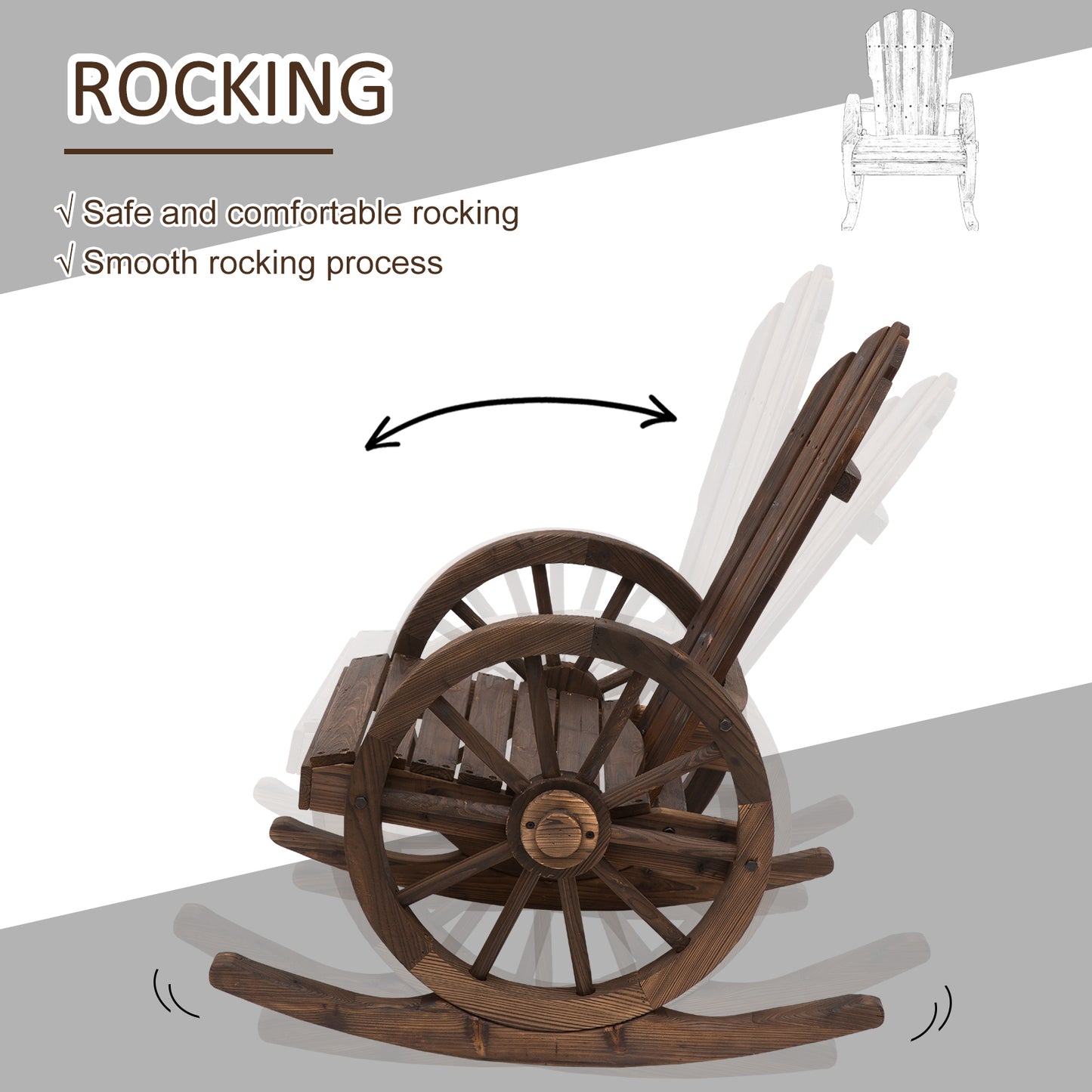 Wooden Adirondack Rocking Chair Reclining Armchair Garden Furniture Patio Porch Rocker - Carbonized Wood
